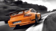 vehicle Car Porsche motion blur orange cars selective coloring