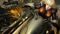 vehicle science fiction battle blonde artwork Women