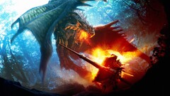 video games dragon Monster Hunter fantasy art lance fire forest