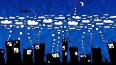 vladstudio artwork clouds building airplane