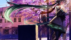 vocaloid hatsune miku cherry blossom anime girls closed eyes