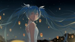 vocaloid sky lanterns blue hair twintails anime girls Anime