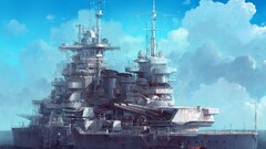 warship military artwork battleship cyan