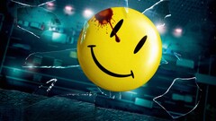 Watchmen broken glass blood stains falling road smiley Movies