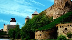 water castle wall architecture fort river Narva ruin Russia