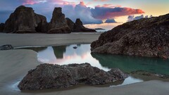 water reflection sunset clouds beach