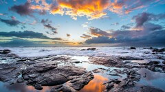 water Sea sunset coast clouds waves stones landscape nature sky