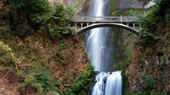 waterfall Multnomah Falls Bridge nature rock