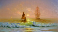 waves Sea boat ship painting Sailboats sailing ship artwork