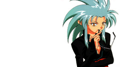 white background anime girls Anime turquoise hair Tenchi Muyo