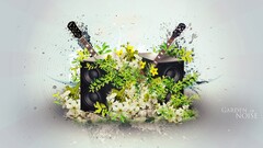 white Music speakers digital art Flowers Plants