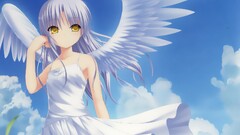 wings anime girls fantasy art fantasy girl purple hair clouds