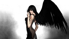 wings tattoo black hair 3d render fantasy girl fantasy art