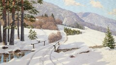 winter Bridge painting snow artwork