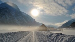 winter sun Mountains snow road
