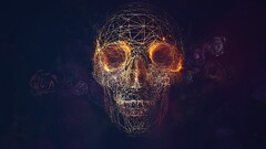 wireframe rose skull abstract digital art vector cgi render 3d