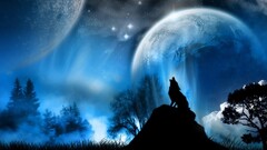 wolf Animals fantasy art artwork night moon