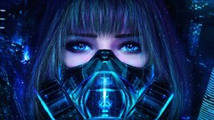 Women anime girls realistic render blue eyes blue hair bangs cgi