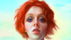 Women artwork face piercing redhead blue eyes