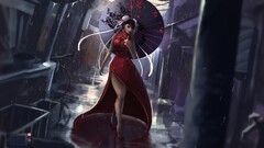 Women asian artwork legs dress umbrella urban looking at viewer