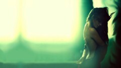 Women back model bare shoulders brunette blurred