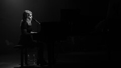 Women Coeur de Pirate piano monochrome dark