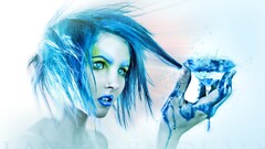 Women digital art face Diamonds blue