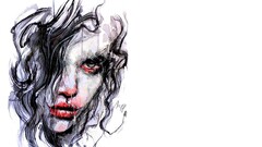 Women face white background artwork blue