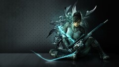 Women gun artwork digital art warrior girls with guns cyan