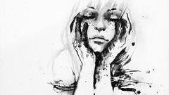 Women monochrome face artwork closed eyes