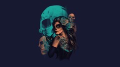 Women Sugar Skull skull artwork fantasy art teal
