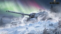 World of Tanks tank T110E4 wargaming snow aurora borealis forest