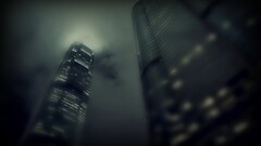 worm's eye view skyscraper building dark low-angle