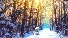 yakumo yukari touhou snow winter umbrella Trees anime girls