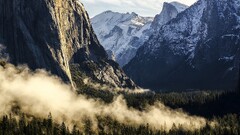 Yosemite National Park Mountains mist forest morning nature USA