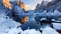 Yosemite National Park winter landscape river